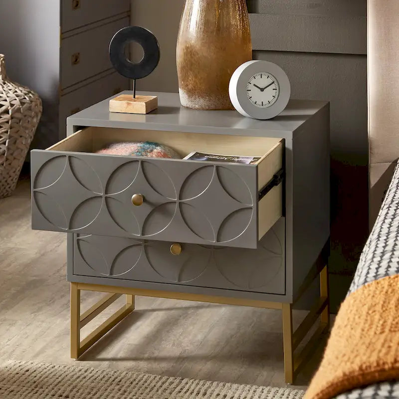 Table d'appoint en métal doré à 2 tiroirs Luna Arched Diamond par iNSPIRE Q Bold