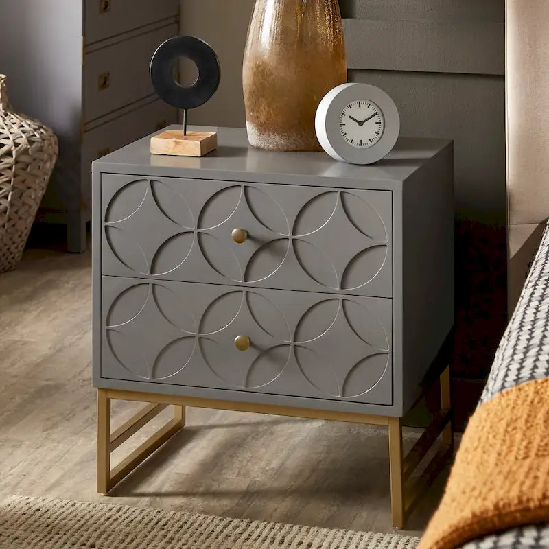 Table d'appoint en métal doré à 2 tiroirs Luna Arched Diamond par iNSPIRE Q Bold