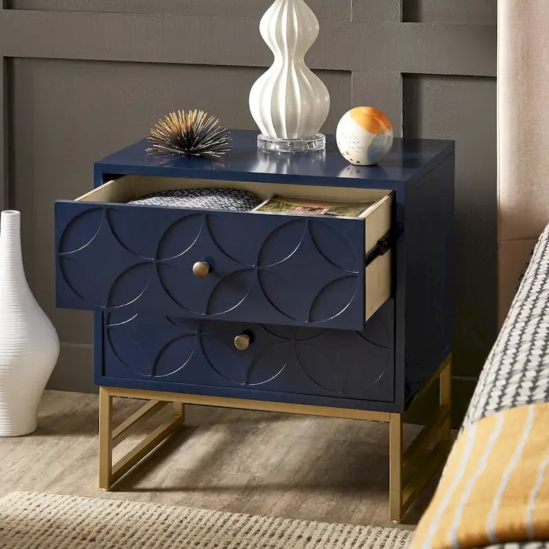 Table d'appoint en métal doré à 2 tiroirs Luna Arched Diamond par iNSPIRE Q Bold