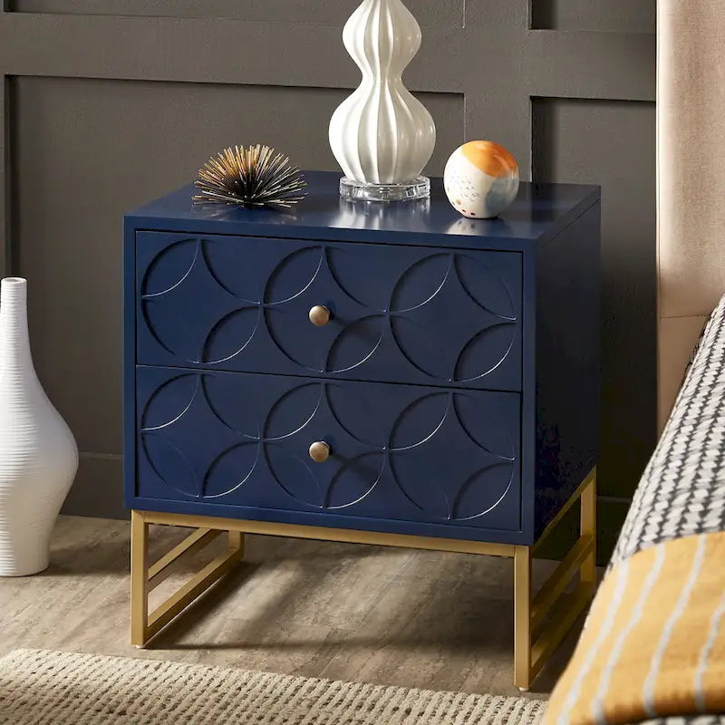 Table d'appoint en métal doré à 2 tiroirs Luna Arched Diamond par iNSPIRE Q Bold