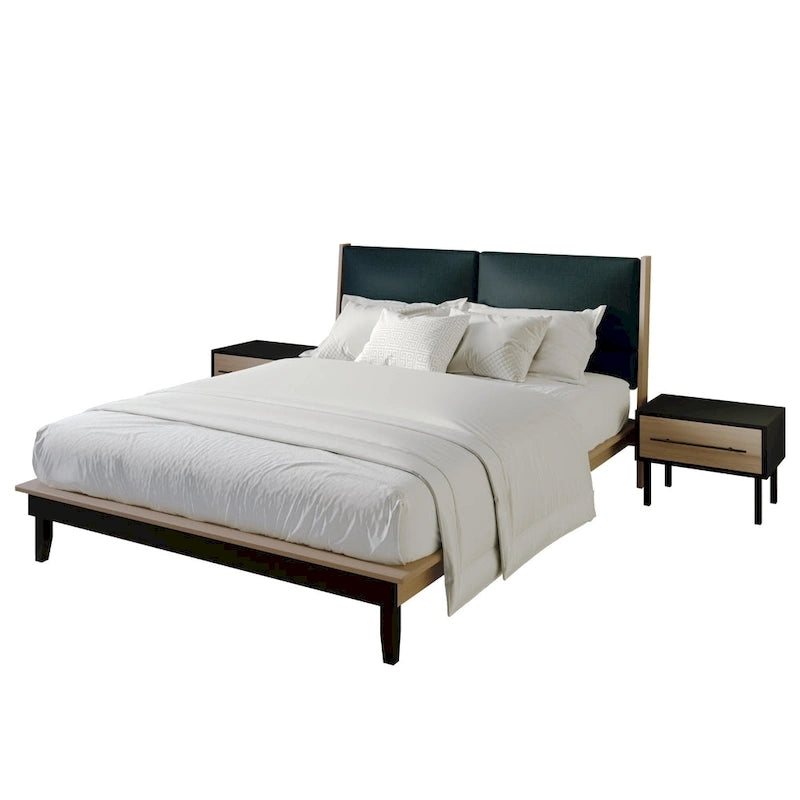 Ensemble de chambre à coucher 3 pièces en bois, style milieu de siècle, CraftPorch