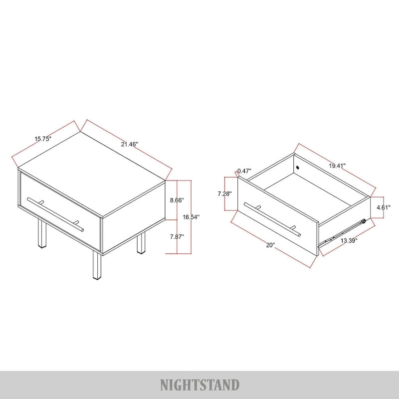 Ensemble de chambre à coucher 3 pièces en bois, style milieu de siècle, CraftPorch