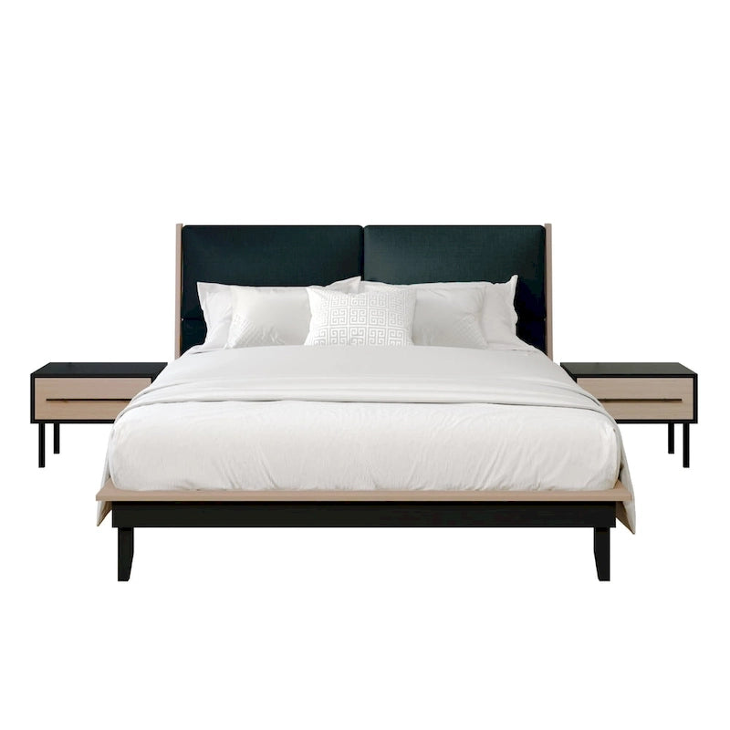 Ensemble de chambre à coucher 3 pièces en bois, style milieu de siècle, CraftPorch