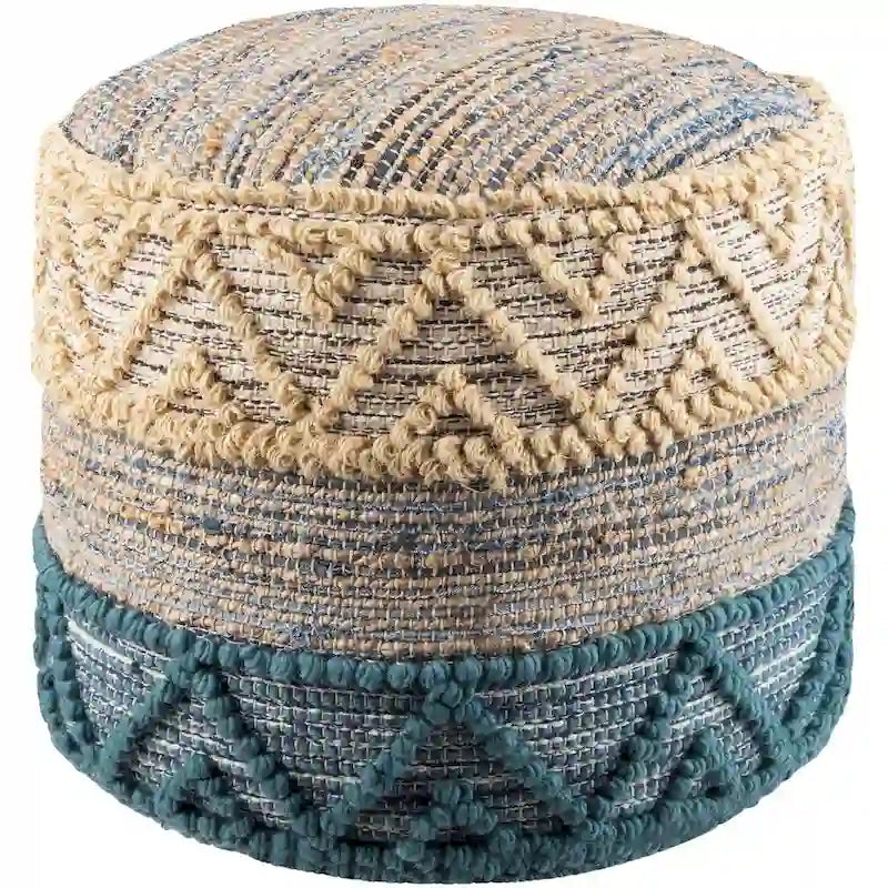 Pouf cylindrique Jacotte Bohème en jute de 45 cm