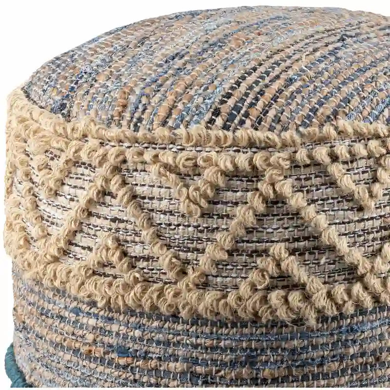 Pouf cylindrique Jacotte Bohème en jute de 45 cm