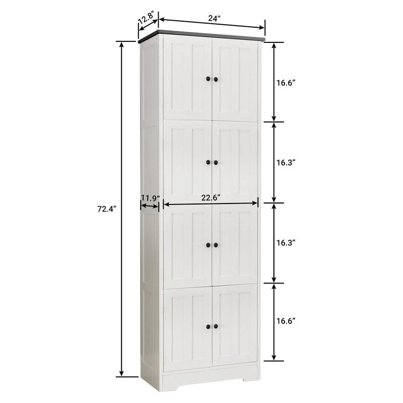 Meuble de rangement haut avec 8 portes et 4 étagères, meuble mural de rangement pour salon, cuisine, bureau, chambre, salle de bain