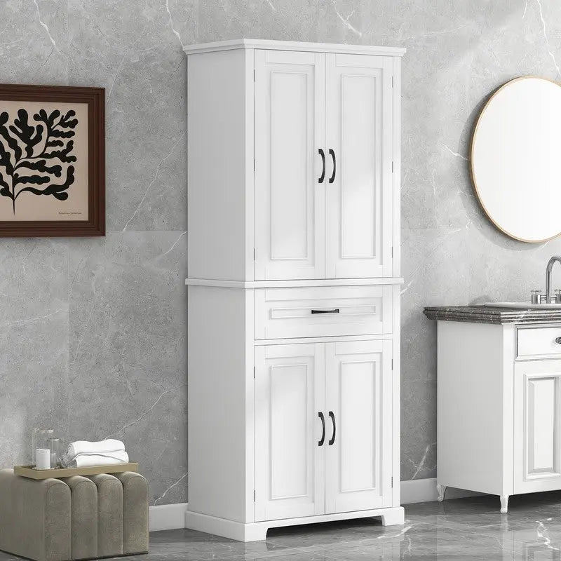 Meuble bas de salle de bain, meuble de rangement autonome avec portes et tiroir, armoire de cuisine avec étagère réglable