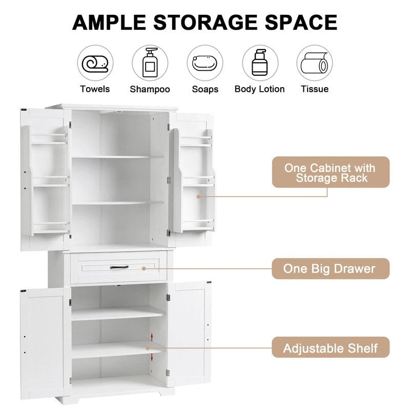 Meuble bas de salle de bain, meuble de rangement autonome avec portes et tiroir, armoire de cuisine avec étagère réglable