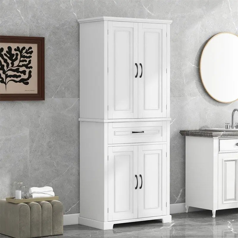Meuble bas de salle de bain, meuble de rangement autonome avec portes et tiroir, armoire de cuisine avec étagère réglable