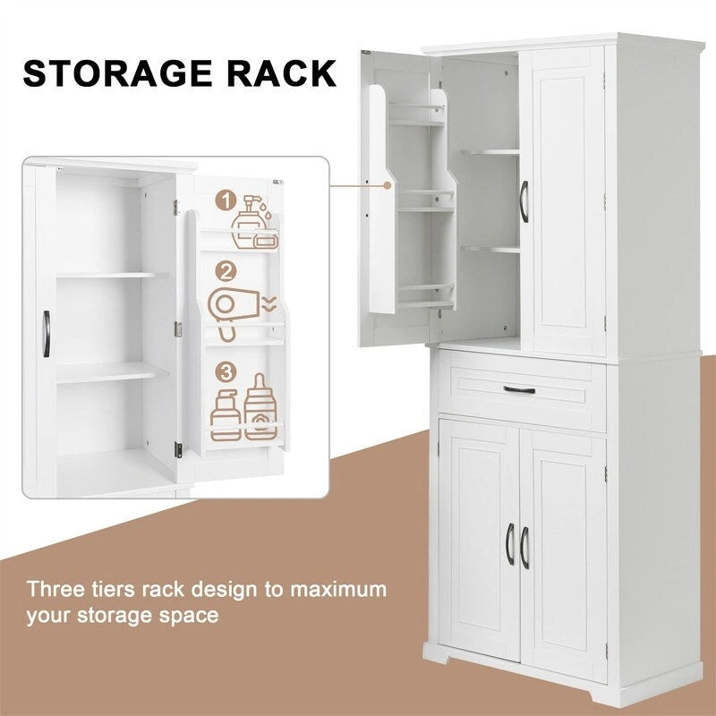 Meuble bas de salle de bain, meuble de rangement autonome avec portes et tiroir, armoire de cuisine avec étagère réglable