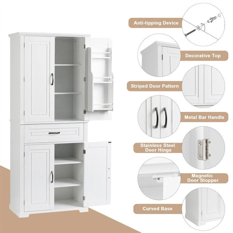 Meuble bas de salle de bain, meuble de rangement autonome avec portes et tiroir, armoire de cuisine avec étagère réglable