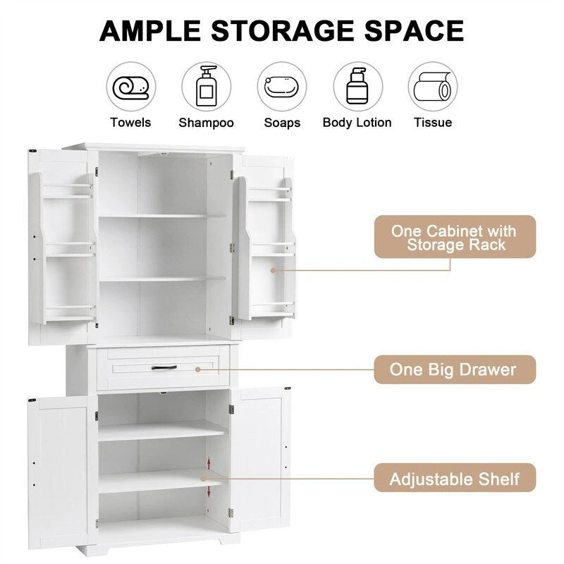 Meuble bas de salle de bain, meuble de rangement autonome avec portes et tiroir, armoire de cuisine avec étagère réglable