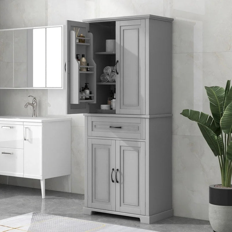 Meuble bas de salle de bain, meuble de rangement autonome avec portes et tiroir, armoire de cuisine avec étagère réglable