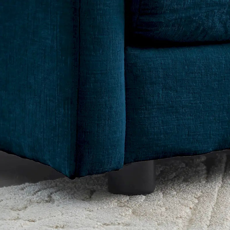 Canapé d'angle en chenille en forme de L, causeuse 2 places avec pouf bleu