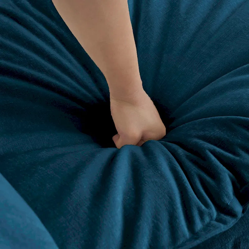 Canapé d'angle en chenille en forme de L, causeuse 2 places avec pouf bleu