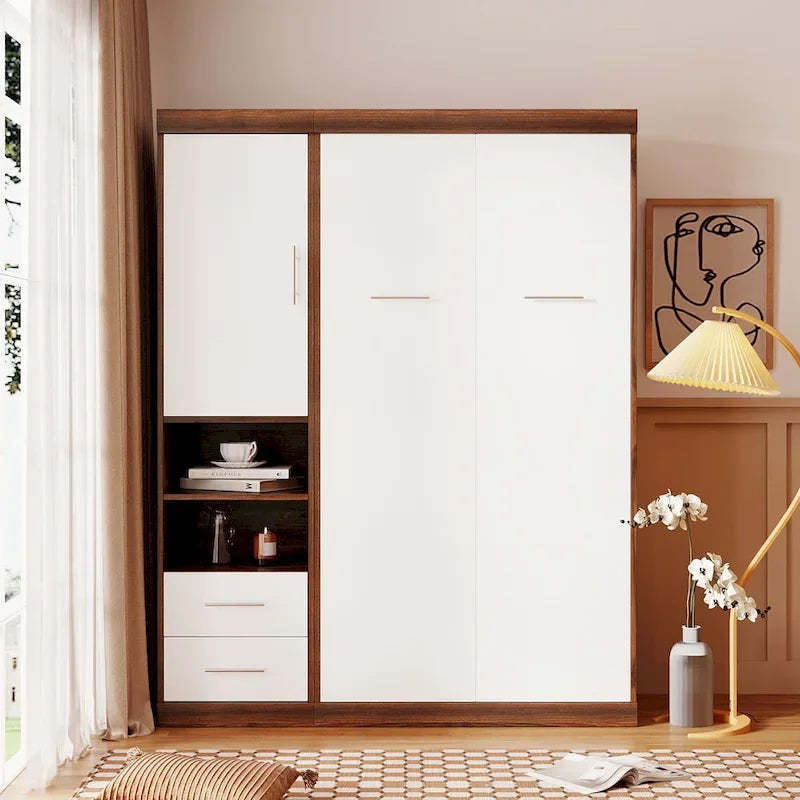 Lit escamotable mural simple avec armoire, Blanc