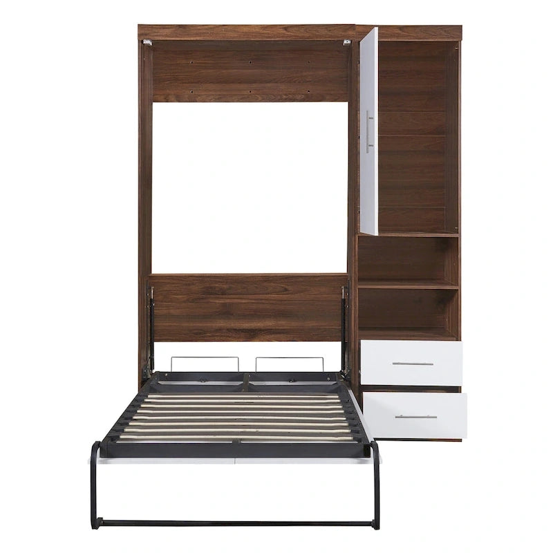 Lit escamotable mural simple avec armoire, Blanc