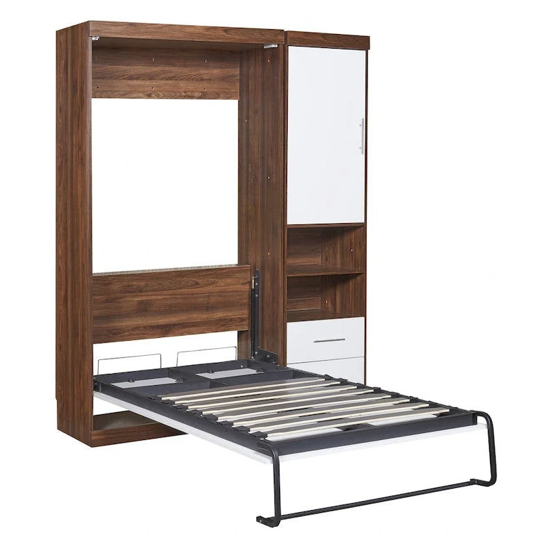 Lit escamotable mural simple avec armoire, Blanc