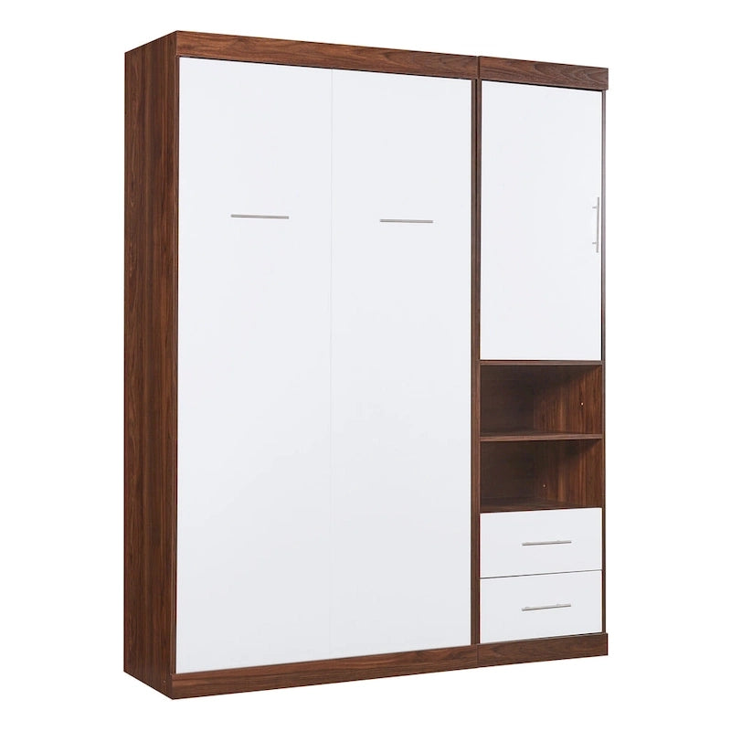 Lit escamotable mural simple avec armoire, Blanc