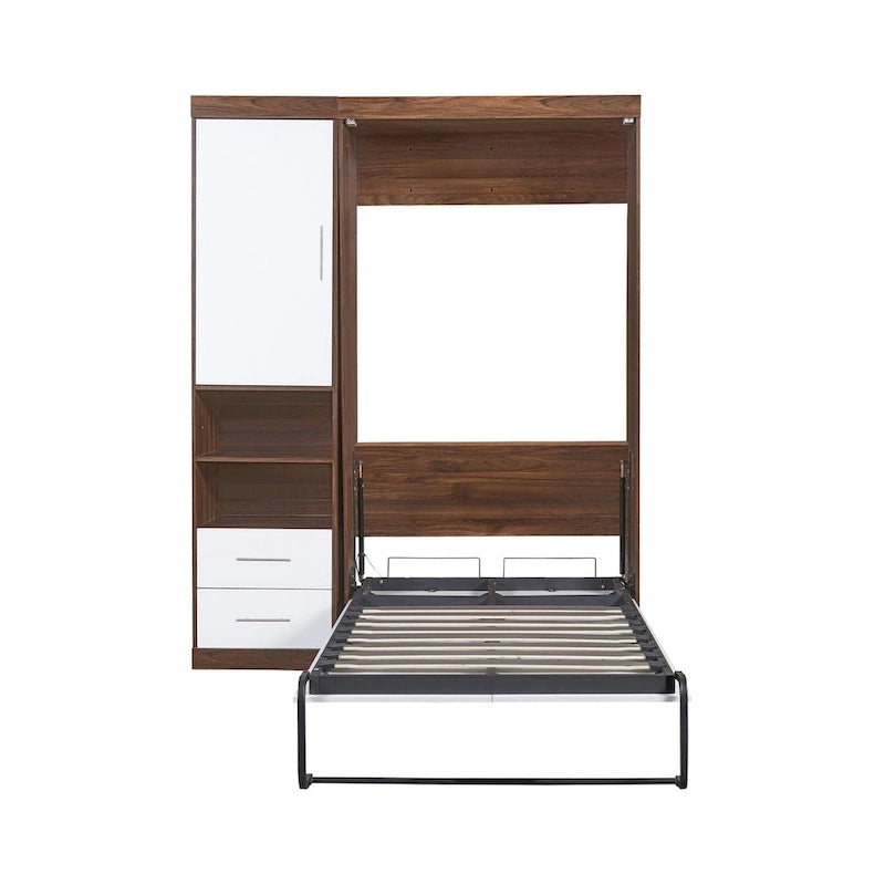 Lit escamotable mural simple avec armoire, Blanc