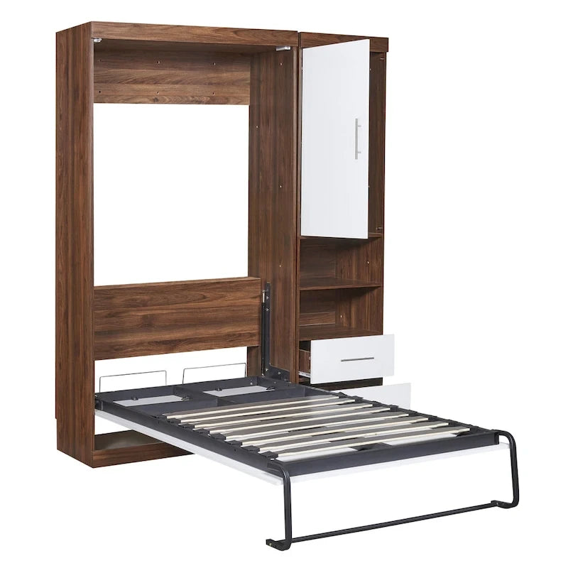 Lit escamotable mural simple avec armoire, Blanc
