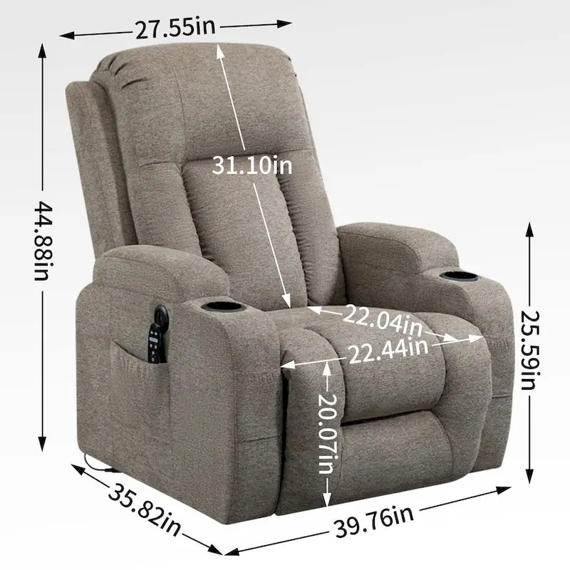 Fauteuil inclinable électrique infini avec moteur Okin jusqu'à 158 kg pour personnes âgées, mécanisme de mouvement robuste avec 8 points de vibration