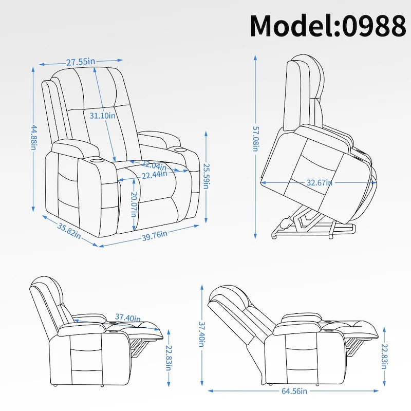 Fauteuil inclinable électrique infini avec moteur Okin jusqu'à 158 kg pour personnes âgées, mécanisme de mouvement robuste avec 8 points de vibration