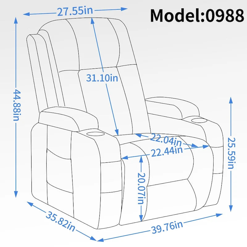 Fauteuil inclinable électrique infini avec moteur Okin jusqu'à 158 kg pour personnes âgées, mécanisme de mouvement robuste avec 8 points de vibration