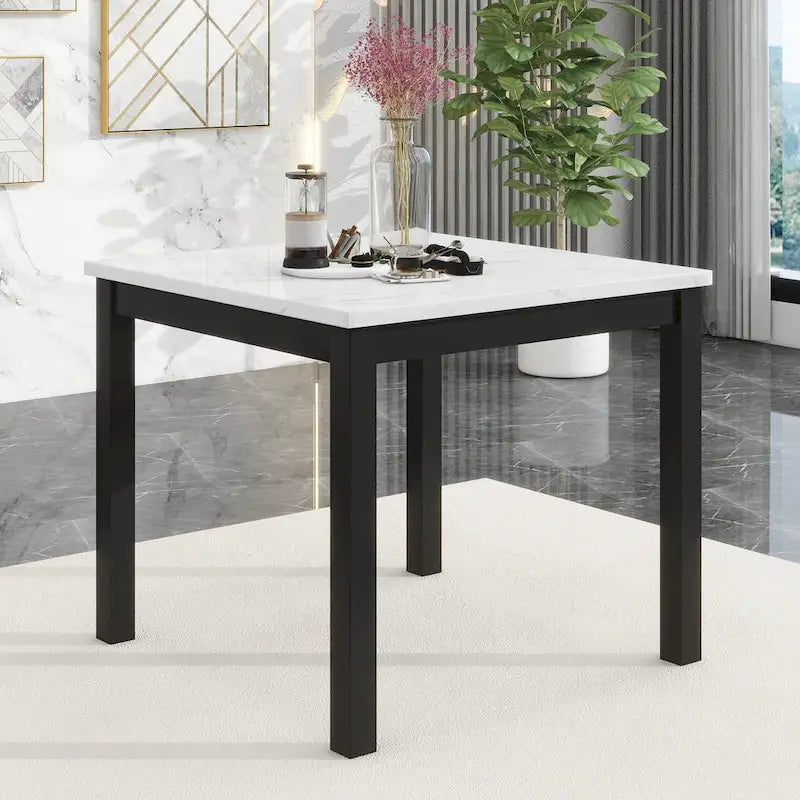 Ensemble de salle à manger de 5 pièces à hauteur de comptoir avec une table à manger en similicuir marbre et quatre chaises rembourrées en velours, gris