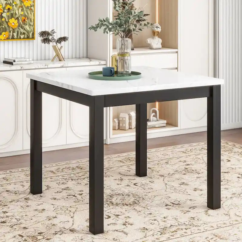 Ensemble de salle à manger de 5 pièces à hauteur de comptoir avec une table à manger en similicuir marbre et quatre chaises rembourrées en velours, gris