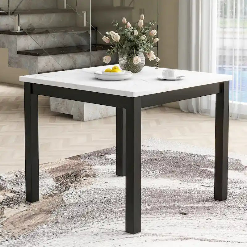Ensemble de salle à manger de 5 pièces à hauteur de comptoir avec une table à manger en similicuir marbre et quatre chaises rembourrées en velours, gris