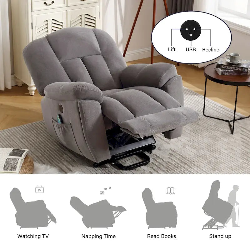 Fauteuil inclinable releveur électrique pour personnes âgées avec fonctions de chauffage et de massage, inclinable pour salon avec position infinie et