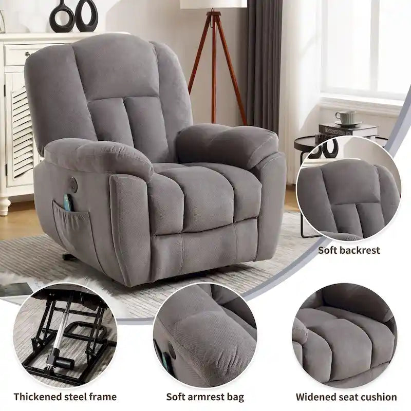 Fauteuil inclinable releveur électrique pour personnes âgées avec fonctions de chauffage et de massage, inclinable pour salon avec position infinie et