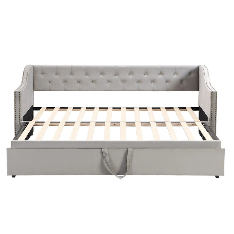 Lit de repos capitonné simple avec lit gigogne escamotable, Beige