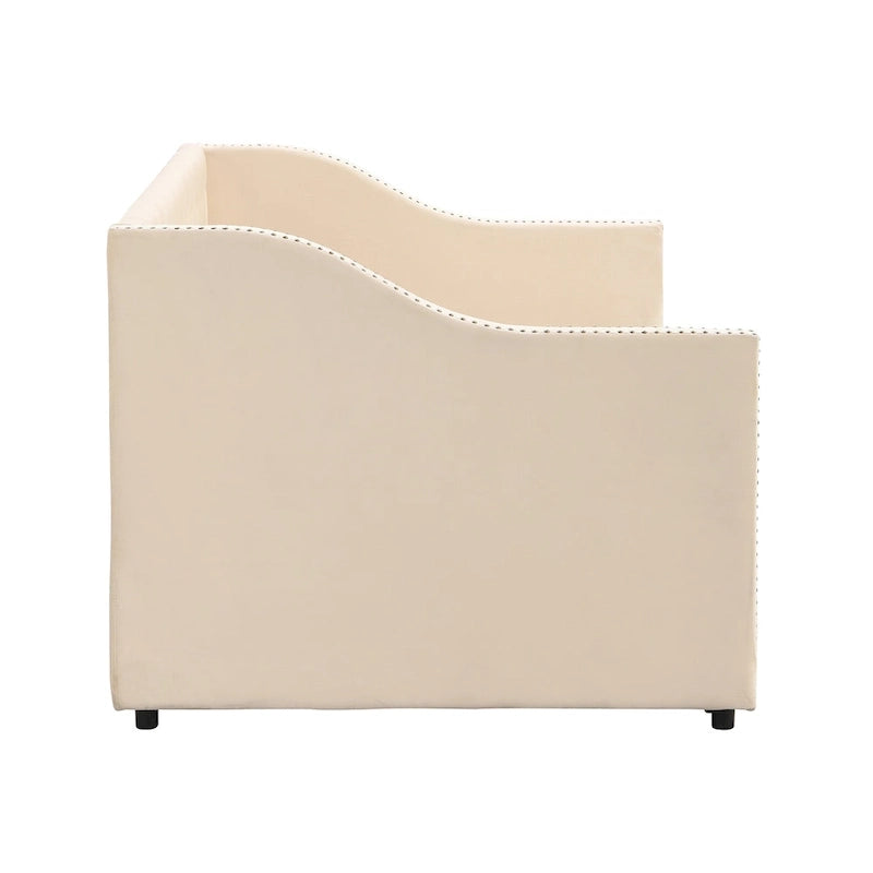 Lit de repos capitonné simple avec lit gigogne escamotable, Beige