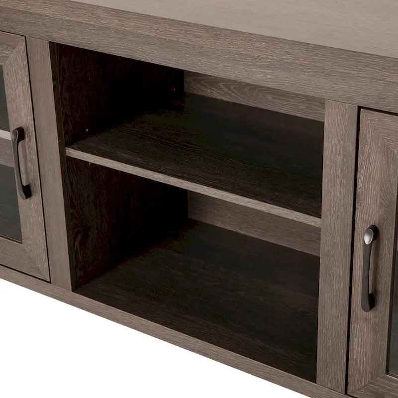 Meuble TV classique pour téléviseurs jusqu'à 80 pouces - Portes vitrées - Finition moderne - 65 l x 16 P x 23,625 H