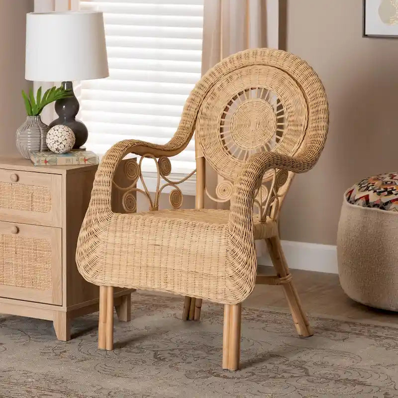 Fauteuil Putri moderne en rotin naturel, style bohème
