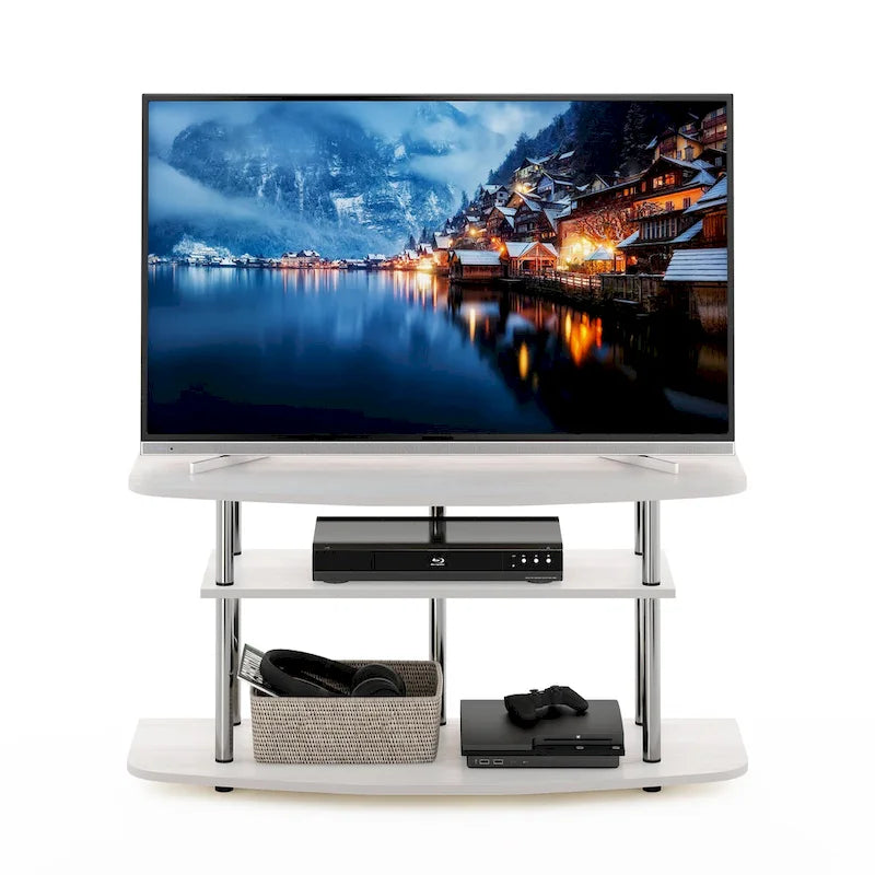 Meuble TV 3 niveaux Furinno Frans Turn-N-Tube pour TV jusqu'à 46 pouces, Chêne noir