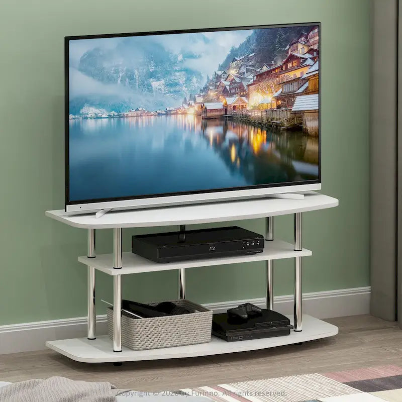 Meuble TV 3 niveaux Furinno Frans Turn-N-Tube pour TV jusqu'à 46 pouces, Chêne noir