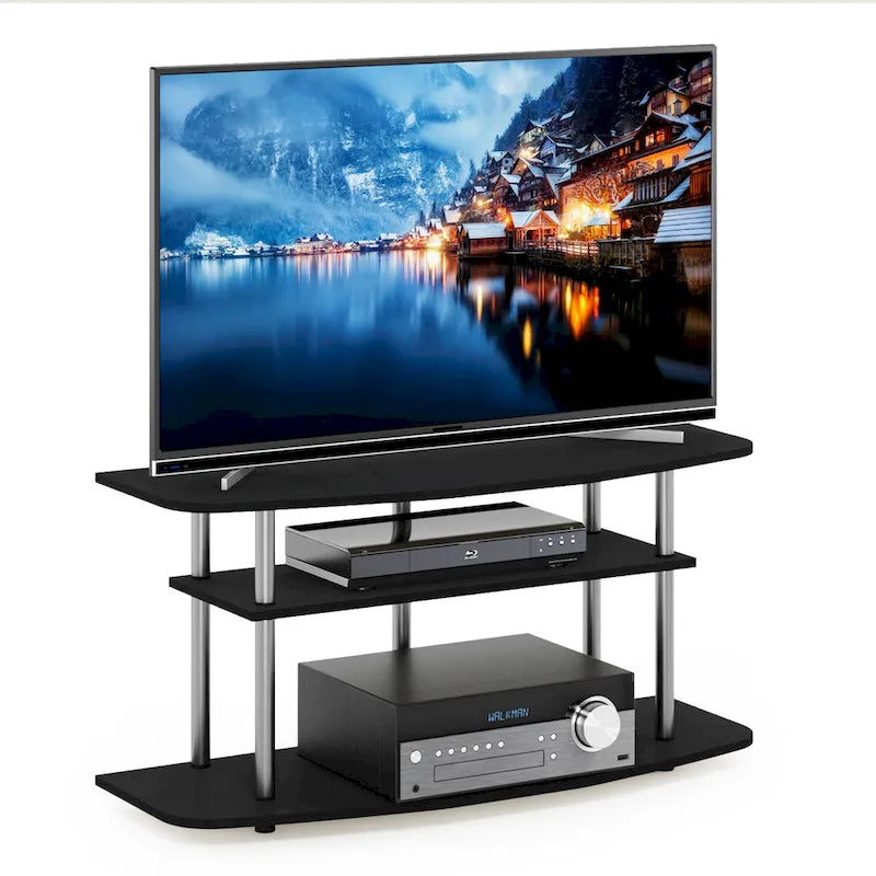 Meuble TV 3 niveaux Furinno Frans Turn-N-Tube pour TV jusqu'à 46 pouces, Chêne noir