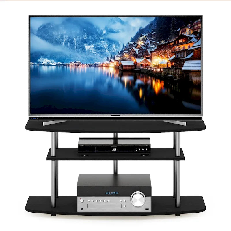 Meuble TV 3 niveaux Furinno Frans Turn-N-Tube pour TV jusqu'à 46 pouces, Chêne noir