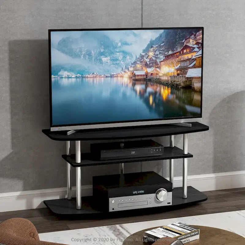 Meuble TV 3 niveaux Furinno Frans Turn-N-Tube pour TV jusqu'à 46 pouces, Chêne noir