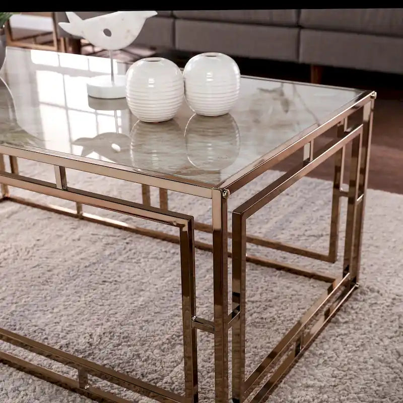 Table basse rectangulaire géométrique en similicuir marbré Simons de SEI Furniture