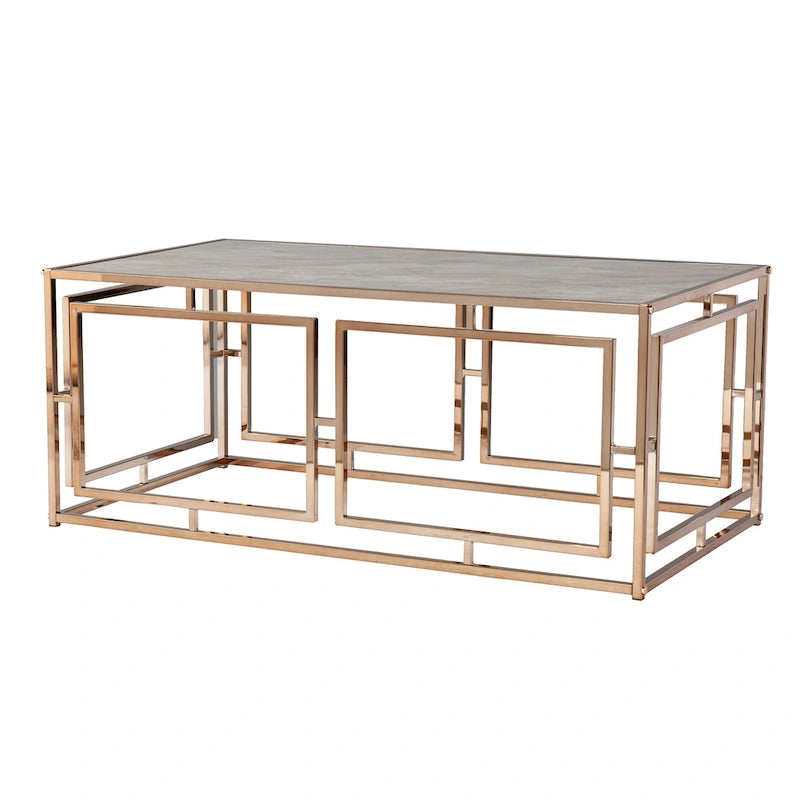 Table basse rectangulaire géométrique en similicuir marbré Simons de SEI Furniture