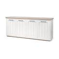 Buffet en bois massif brun clair et blanc Fairview III avec 4 portes de placard – 73 po L x 17 po P x 32 po H