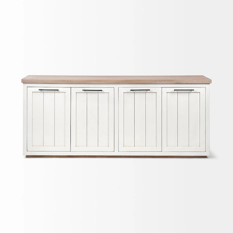 Buffet en bois massif brun clair et blanc Fairview III avec 4 portes de placard – 73 po L x 17 po P x 32 po H