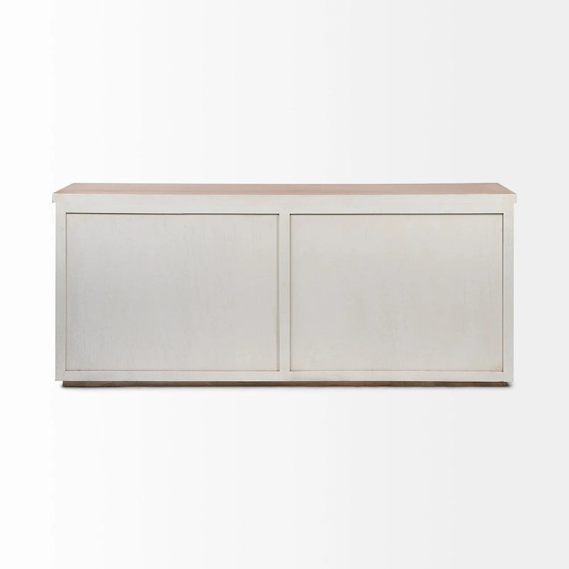 Buffet en bois massif brun clair et blanc Fairview III avec 4 portes de placard – 73 po L x 17 po P x 32 po H