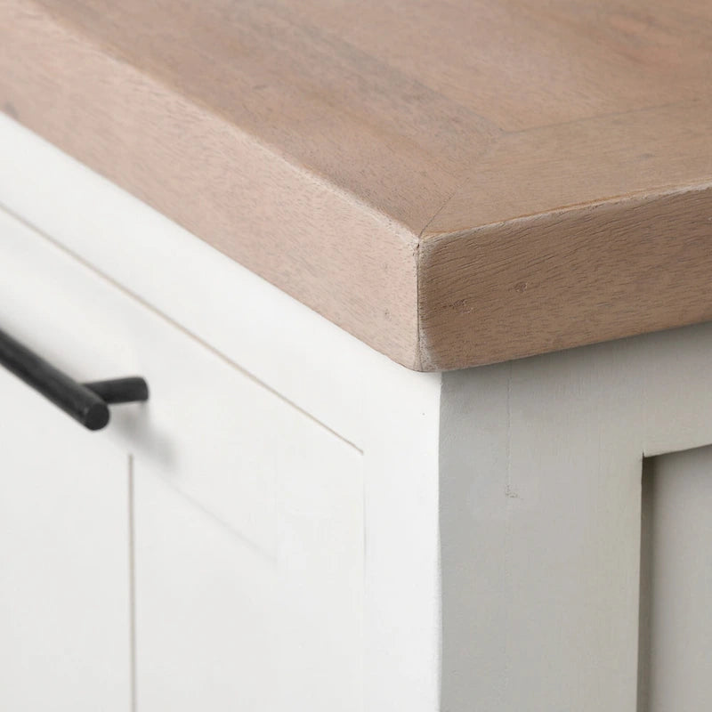 Buffet en bois massif brun clair et blanc Fairview III avec 4 portes de placard – 73 po L x 17 po P x 32 po H