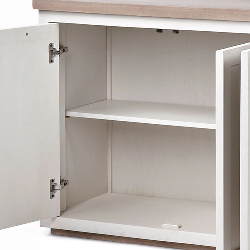 Buffet en bois massif brun clair et blanc Fairview III avec 4 portes de placard – 73 po L x 17 po P x 32 po H