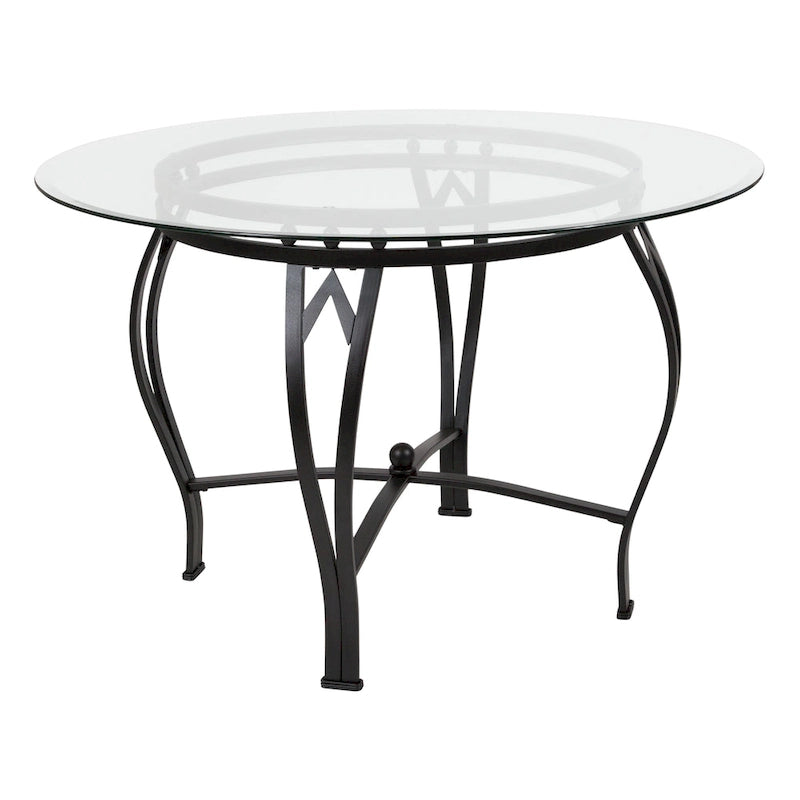 Table à manger ronde Syracuse 45 en verre avec cadre métallique incurvé